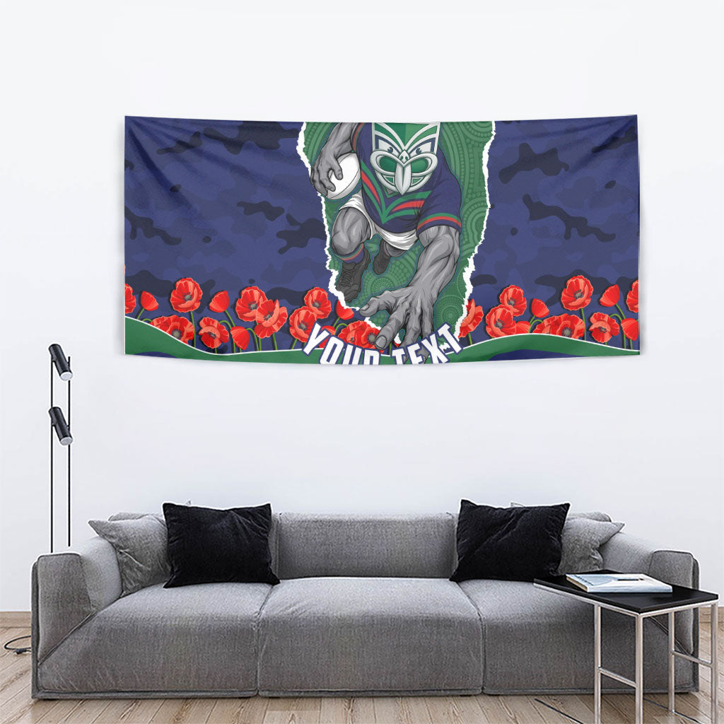 Personalized New Zealand Warriors ANZAC Tribute Tapestry Poppy Field Soldier Silhouette Aboriginal Rugby Mascot