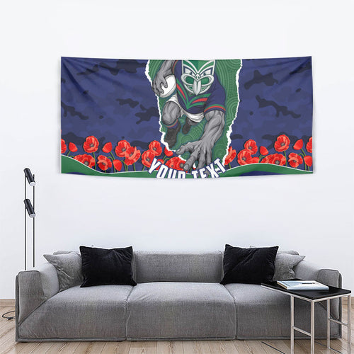 Personalized New Zealand Warriors ANZAC Tribute Tapestry Poppy Field Soldier Silhouette Aboriginal Rugby Mascot