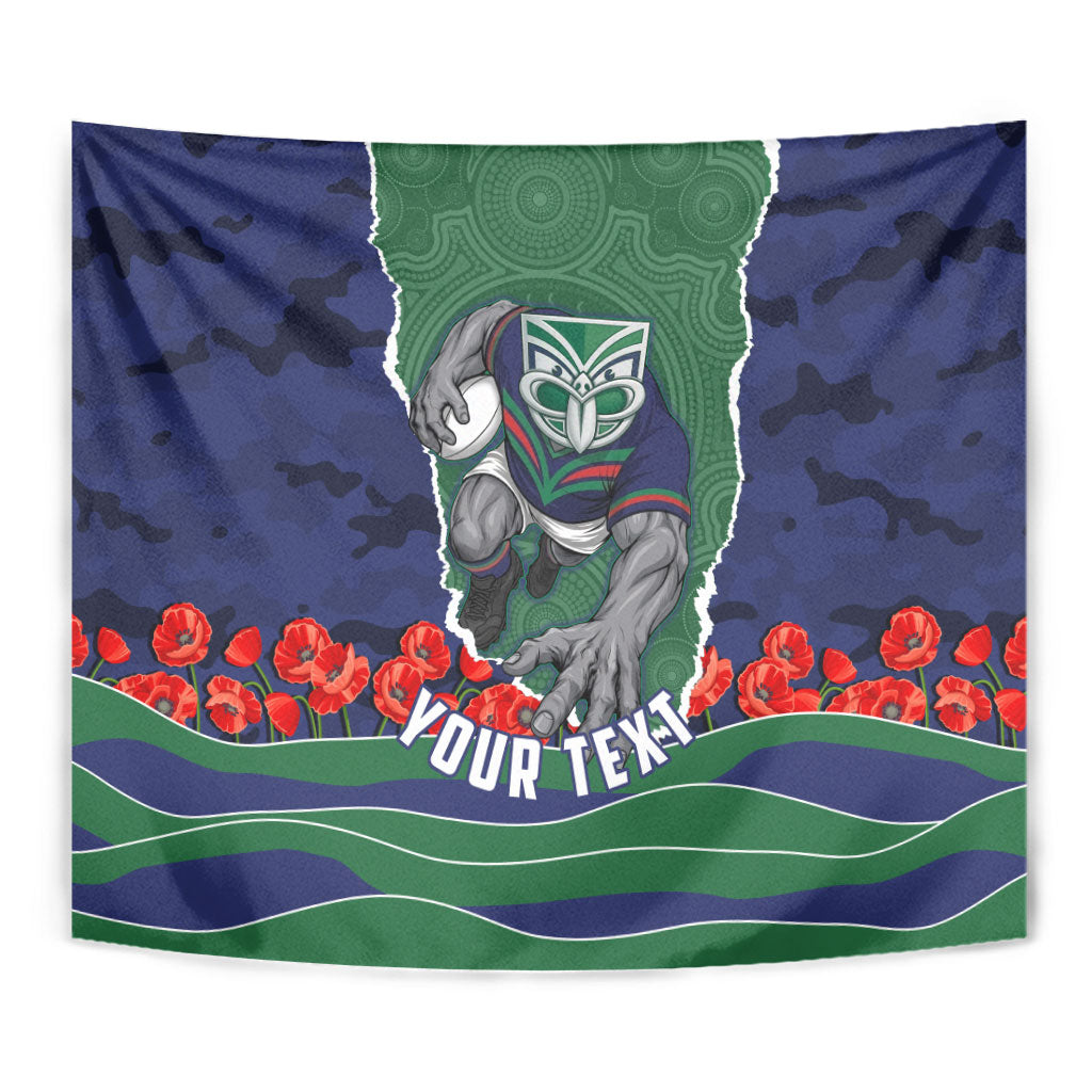 Personalized New Zealand Warriors ANZAC Tribute Tapestry Poppy Field Soldier Silhouette Aboriginal Rugby Mascot
