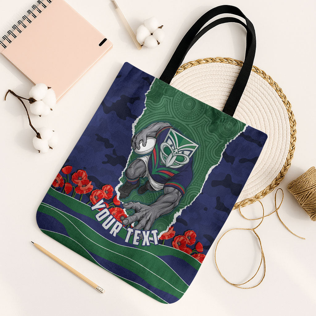 Personalized New Zealand Warriors ANZAC Tribute Tote Bag Poppy Field Soldier Silhouette Aboriginal Rugby Mascot