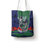 Personalized New Zealand Warriors ANZAC Tribute Tote Bag Poppy Field Soldier Silhouette Aboriginal Rugby Mascot