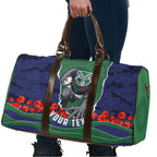 Personalized New Zealand Warriors ANZAC Tribute Travel Bag Poppy Field Soldier Silhouette Aboriginal Rugby Mascot