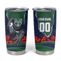 Personalized New Zealand Warriors ANZAC Tribute Tumbler Cup Poppy Field Soldier Silhouette Aboriginal Rugby Mascot