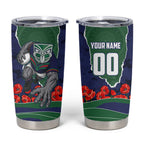 Personalized New Zealand Warriors ANZAC Tribute Tumbler Cup Poppy Field Soldier Silhouette Aboriginal Rugby Mascot