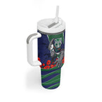 Personalized New Zealand Warriors ANZAC Tribute Tumbler With Handle Poppy Field Soldier Silhouette Aboriginal Rugby Mascot
