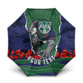 Personalized New Zealand Warriors ANZAC Tribute Umbrella Poppy Field Soldier Silhouette Aboriginal Rugby Mascot