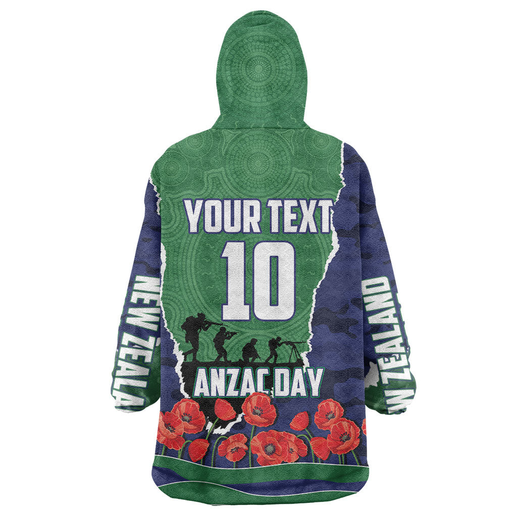 Personalized New Zealand Warriors ANZAC Tribute Wearable Blanket Hoodie Poppy Field Soldier Silhouette Aboriginal Rugby Mascot