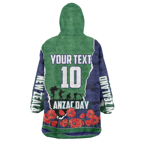 Personalized New Zealand Warriors ANZAC Tribute Wearable Blanket Hoodie Poppy Field Soldier Silhouette Aboriginal Rugby Mascot