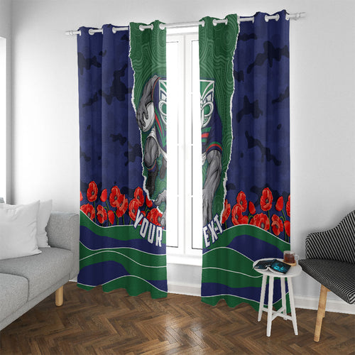 Personalized New Zealand Warriors ANZAC Tribute Window Curtain Poppy Field Soldier Silhouette Aboriginal Rugby Mascot