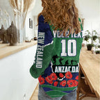 Personalized New Zealand Warriors ANZAC Tribute Women Casual Shirt Poppy Field Soldier Silhouette Aboriginal Rugby Mascot
