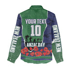 Personalized New Zealand Warriors ANZAC Tribute Women Casual Shirt Poppy Field Soldier Silhouette Aboriginal Rugby Mascot