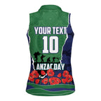 Personalized New Zealand Warriors ANZAC Tribute Women Sleeveless Polo Shirt Poppy Field Soldier Silhouette Aboriginal Rugby Mascot
