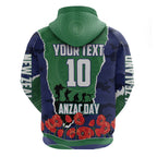 Personalized New Zealand Warriors ANZAC Tribute Zip Hoodie Poppy Field Soldier Silhouette Aboriginal Rugby Mascot