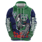 Personalized New Zealand Warriors ANZAC Tribute Zip Hoodie Poppy Field Soldier Silhouette Aboriginal Rugby Mascot