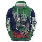 Personalized New Zealand Warriors ANZAC Tribute Zip Hoodie Poppy Field Soldier Silhouette Aboriginal Rugby Mascot