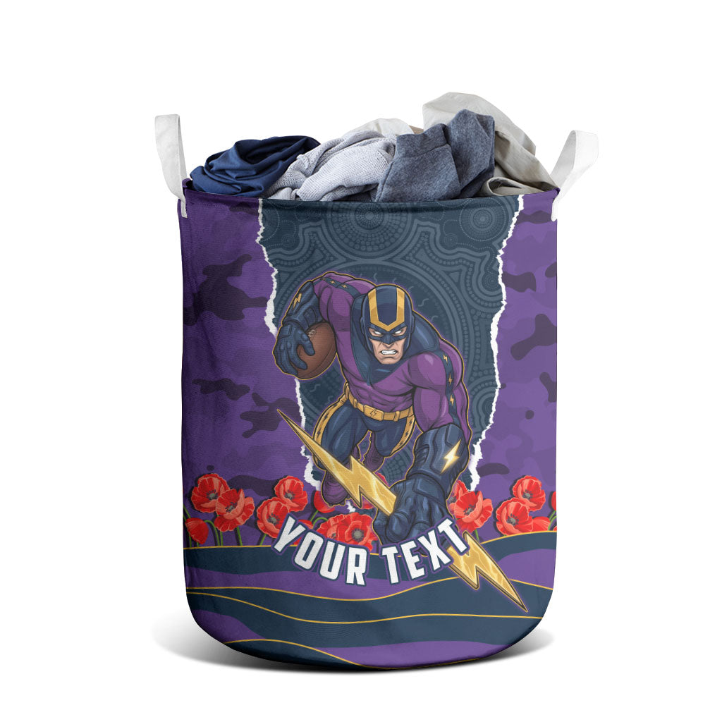 Personalized Melbourne Storm ANZAC Tribute Laundry Basket Poppy Field Soldier Silhouette Aboriginal Rugby Mascot