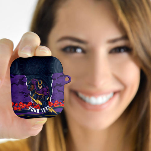 Personalized Melbourne Storm ANZAC Tribute AirPods Case Poppy Field Soldier Silhouette Aboriginal Rugby Mascot