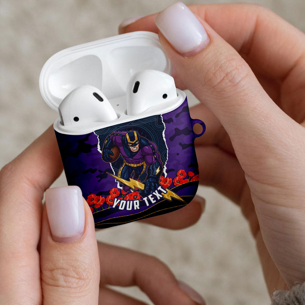 Personalized Melbourne Storm ANZAC Tribute AirPods Case Poppy Field Soldier Silhouette Aboriginal Rugby Mascot