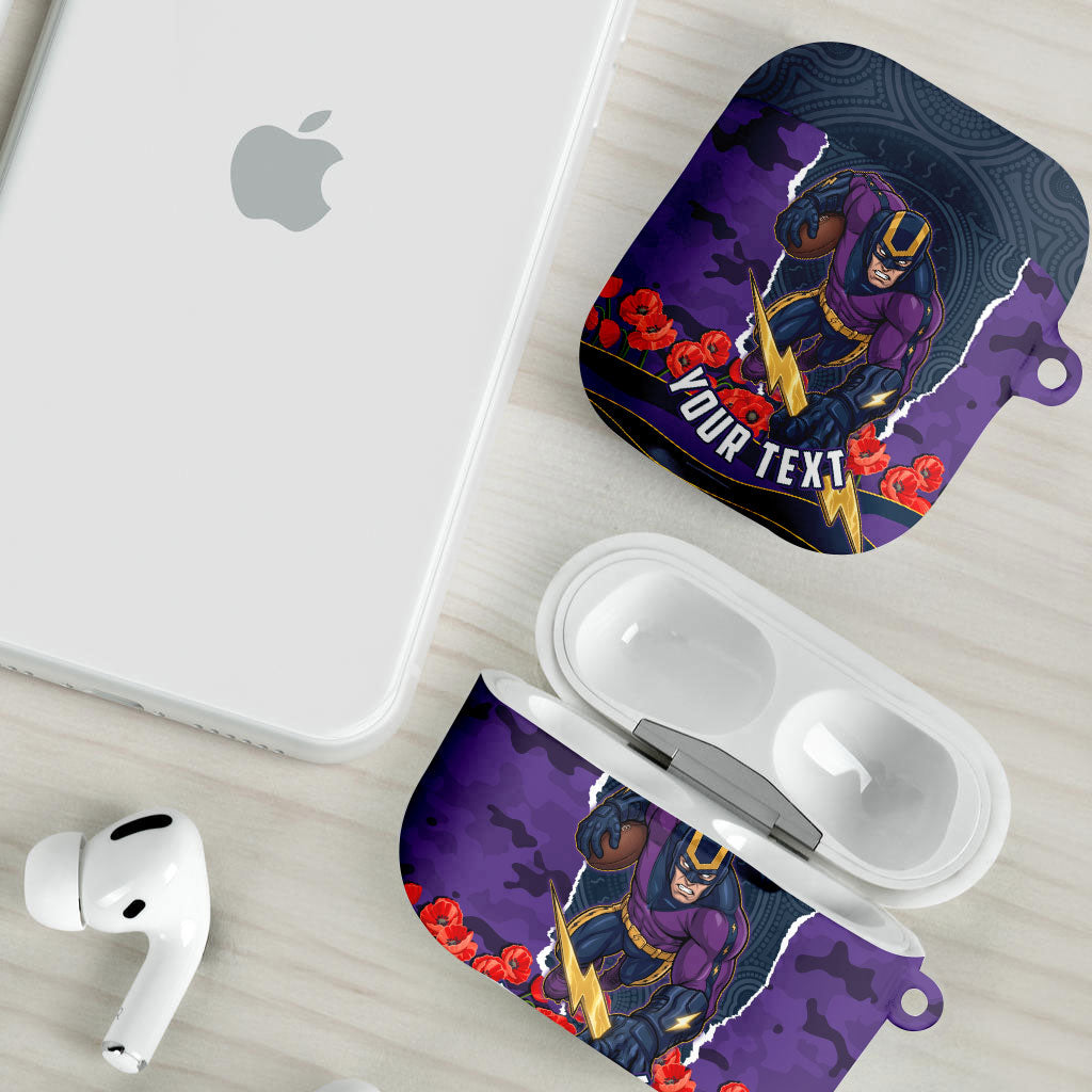 Personalized Melbourne Storm ANZAC Tribute AirPods Case Poppy Field Soldier Silhouette Aboriginal Rugby Mascot
