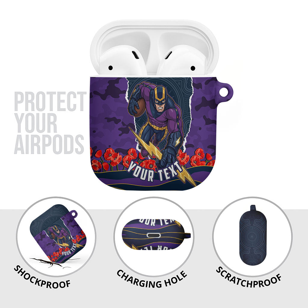 Personalized Melbourne Storm ANZAC Tribute AirPods Case Poppy Field Soldier Silhouette Aboriginal Rugby Mascot