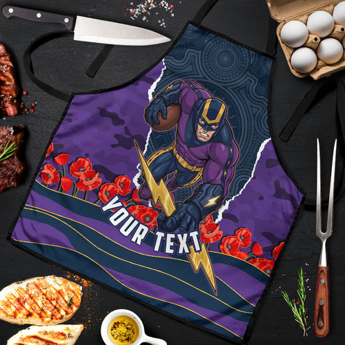 Personalized Melbourne Storm ANZAC Tribute Apron Poppy Field Soldier Silhouette Aboriginal Rugby Mascot