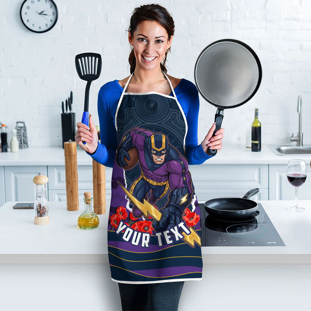 Personalized Melbourne Storm ANZAC Tribute Apron Poppy Field Soldier Silhouette Aboriginal Rugby Mascot