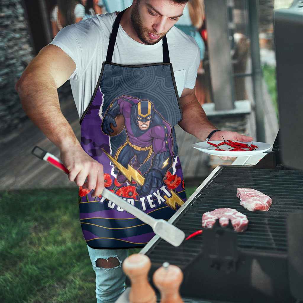 Personalized Melbourne Storm ANZAC Tribute Apron Poppy Field Soldier Silhouette Aboriginal Rugby Mascot