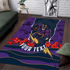 Personalized Melbourne Storm ANZAC Tribute Area Rug Poppy Field Soldier Silhouette Aboriginal Rugby Mascot