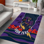 Personalized Melbourne Storm ANZAC Tribute Area Rug Poppy Field Soldier Silhouette Aboriginal Rugby Mascot