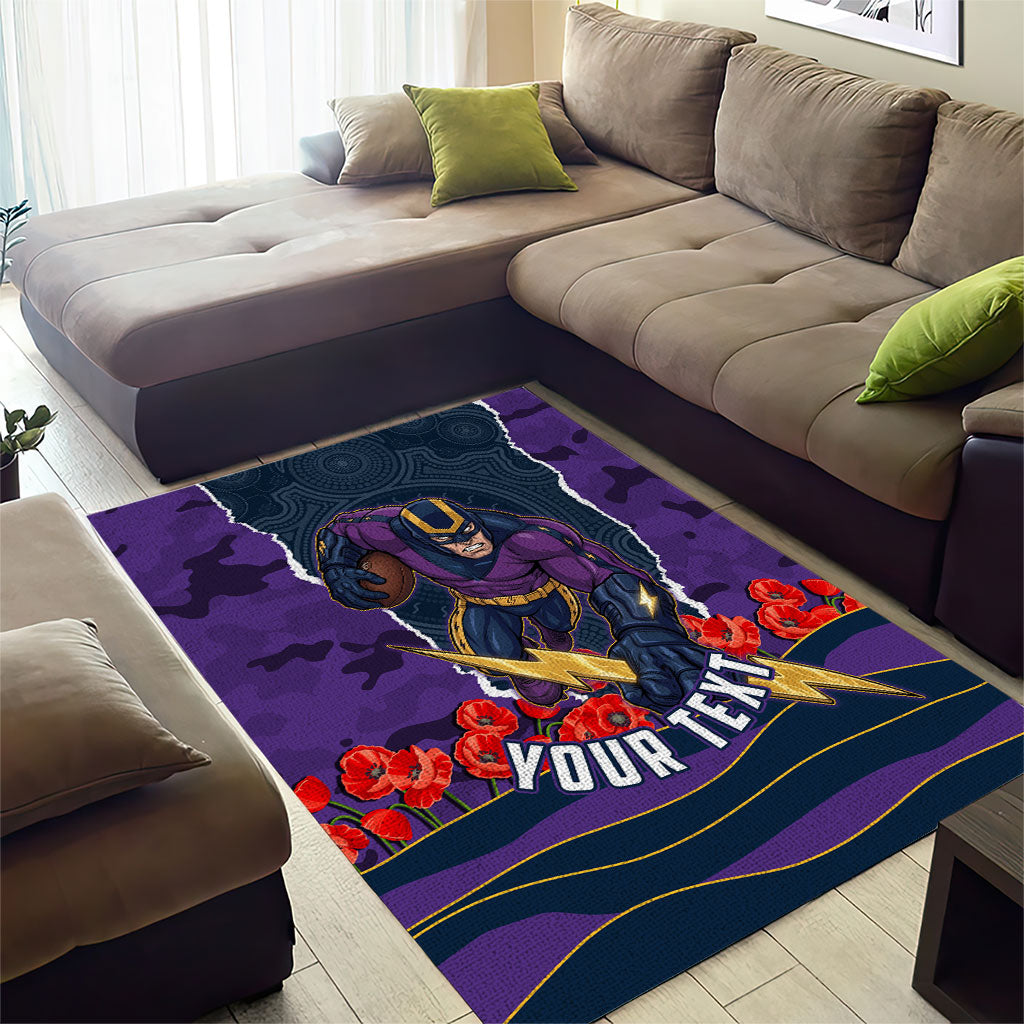 Personalized Melbourne Storm ANZAC Tribute Area Rug Poppy Field Soldier Silhouette Aboriginal Rugby Mascot