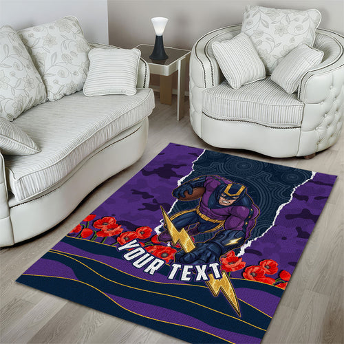 Personalized Melbourne Storm ANZAC Tribute Area Rug Poppy Field Soldier Silhouette Aboriginal Rugby Mascot