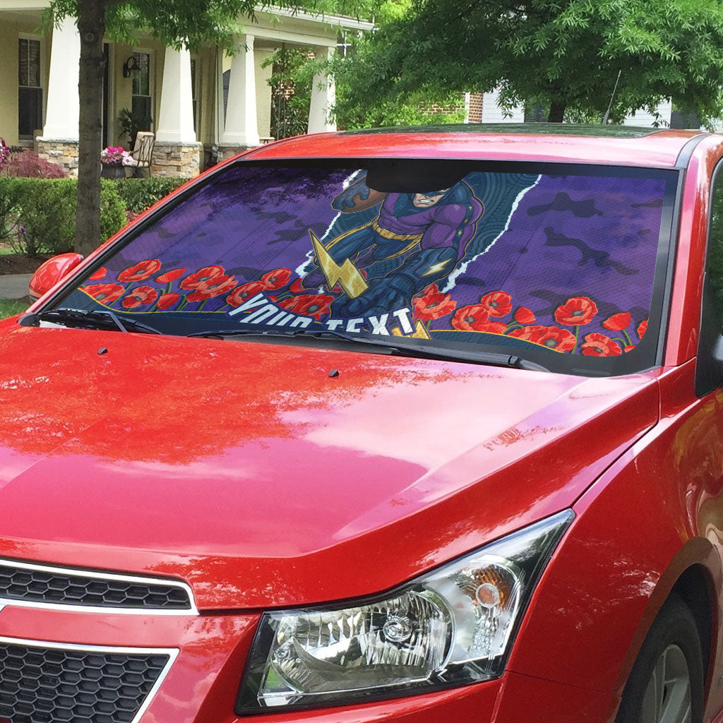 Personalized Melbourne Storm ANZAC Tribute Auto Sun Shade Poppy Field Soldier Silhouette Aboriginal Rugby Mascot