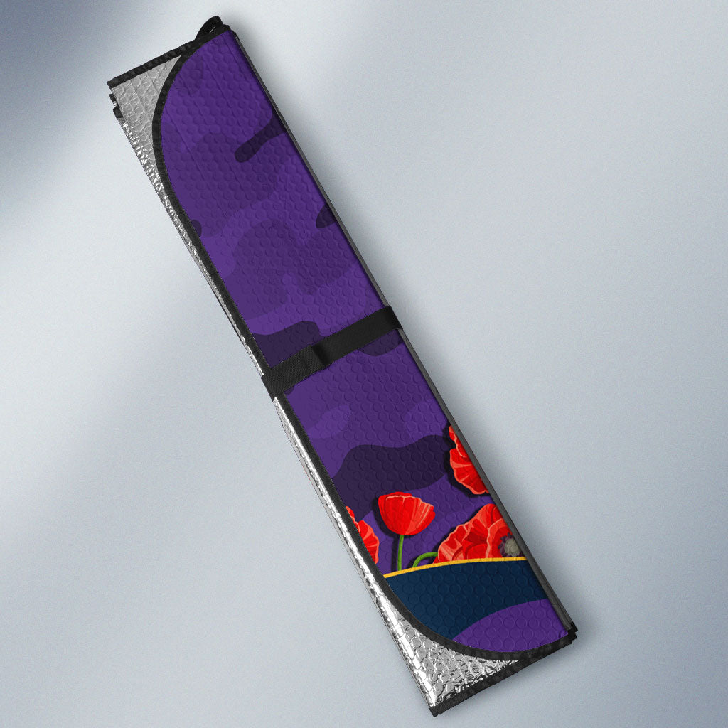 Personalized Melbourne Storm ANZAC Tribute Auto Sun Shade Poppy Field Soldier Silhouette Aboriginal Rugby Mascot