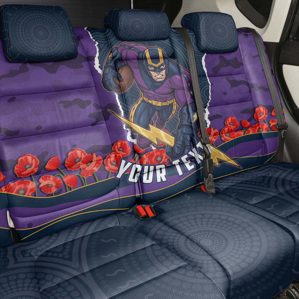 Personalized Melbourne Storm ANZAC Tribute Back Car Seat Cover Poppy Field Soldier Silhouette Aboriginal Rugby Mascot
