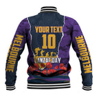 Personalized Melbourne Storm ANZAC Tribute Baseball Jacket Poppy Field Soldier Silhouette Aboriginal Rugby Mascot