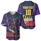 Personalized Melbourne Storm ANZAC Tribute Baseball Jersey Poppy Field Soldier Silhouette Aboriginal Rugby Mascot