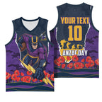 Personalized Melbourne Storm ANZAC Tribute Basketball Jersey Poppy Field Soldier Silhouette Aboriginal Rugby Mascot
