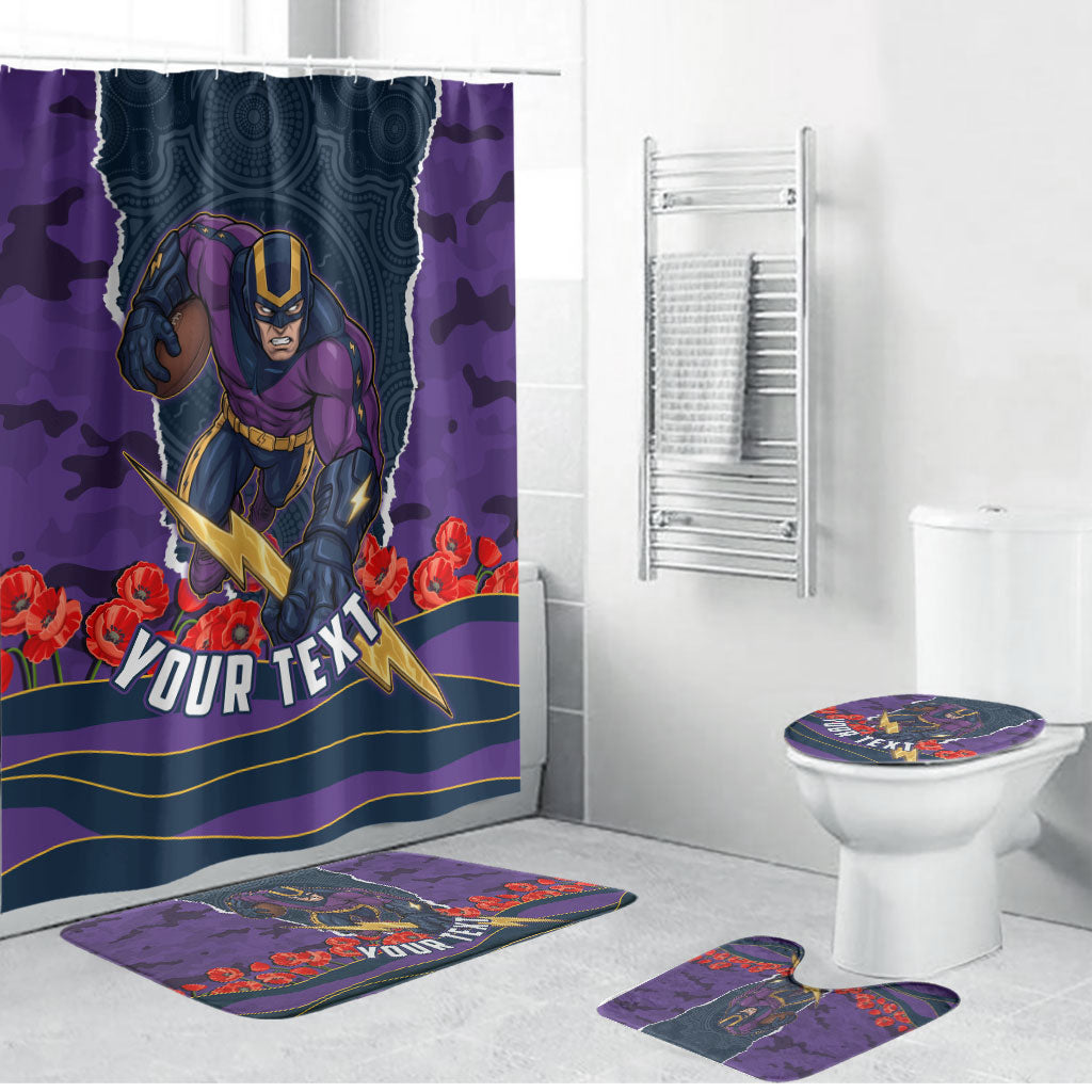 Personalized Melbourne Storm ANZAC Tribute Bathroom Set Poppy Field Soldier Silhouette Aboriginal Rugby Mascot