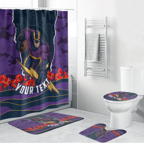 Personalized Melbourne Storm ANZAC Tribute Bathroom Set Poppy Field Soldier Silhouette Aboriginal Rugby Mascot