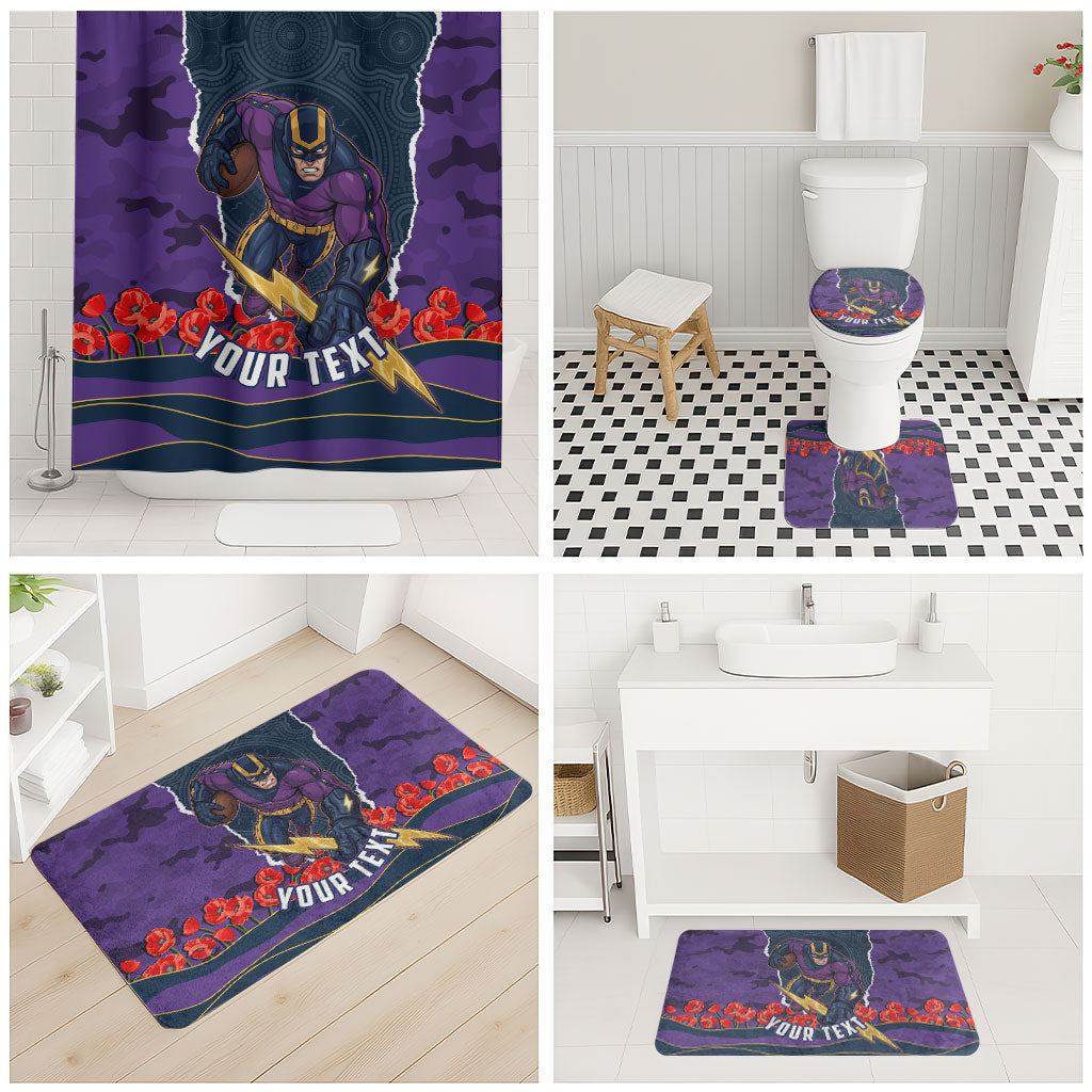 Personalized Melbourne Storm ANZAC Tribute Bathroom Set Poppy Field Soldier Silhouette Aboriginal Rugby Mascot