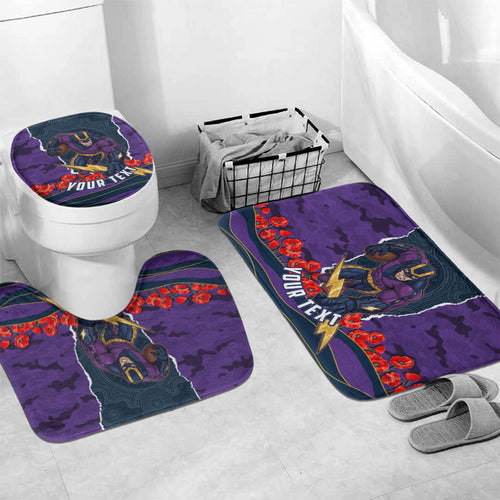 Personalized Melbourne Storm ANZAC Tribute Bathroom Set Poppy Field Soldier Silhouette Aboriginal Rugby Mascot