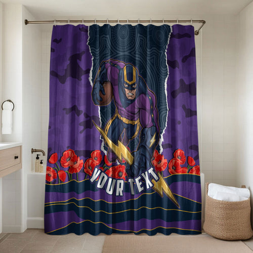 Personalized Melbourne Storm ANZAC Tribute Bathroom Set Poppy Field Soldier Silhouette Aboriginal Rugby Mascot