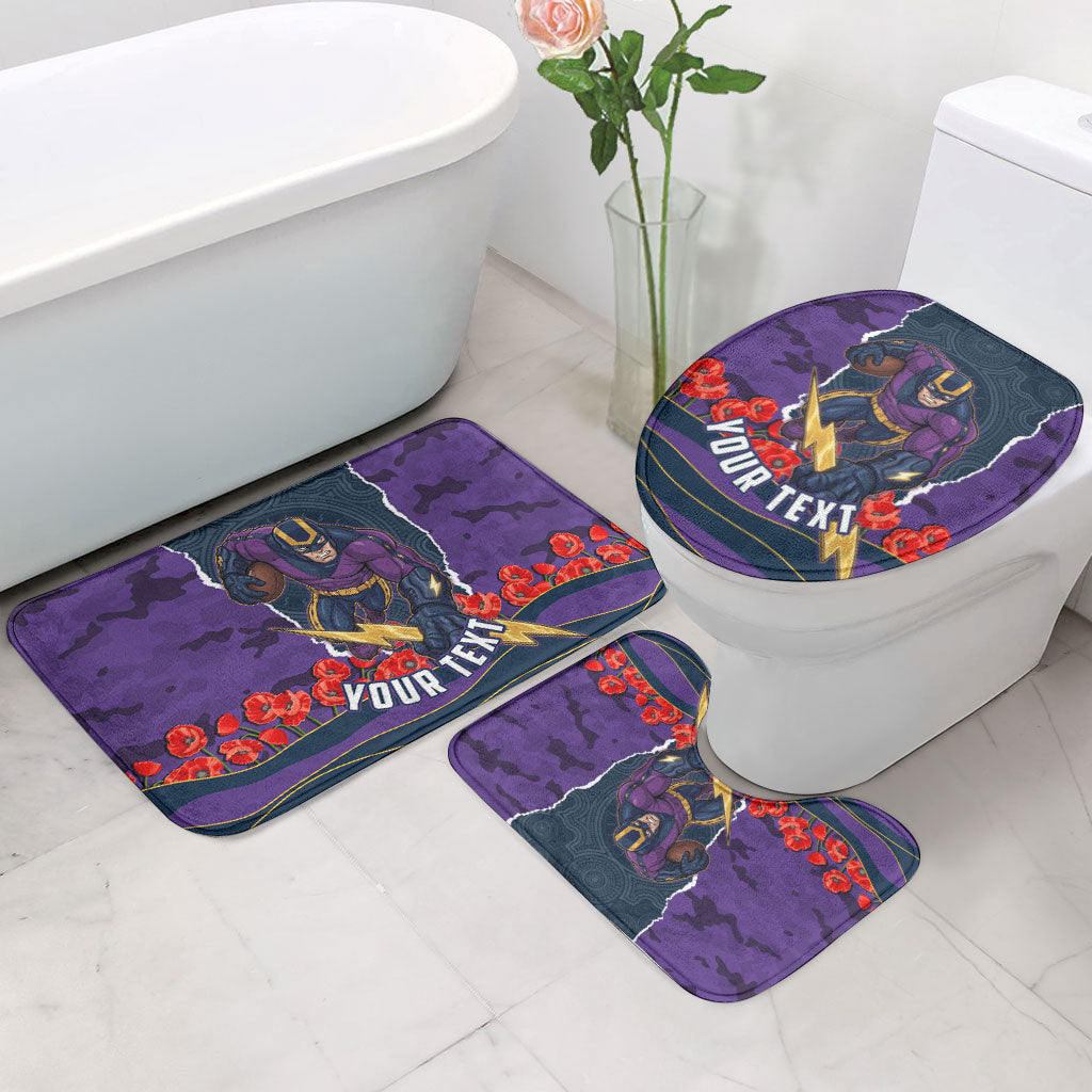 Personalized Melbourne Storm ANZAC Tribute Bathroom Set Poppy Field Soldier Silhouette Aboriginal Rugby Mascot