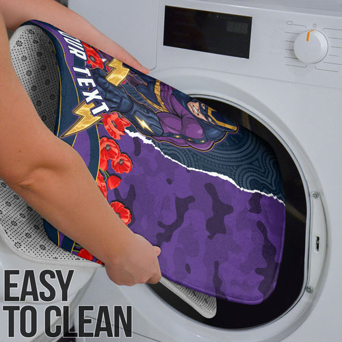 Personalized Melbourne Storm ANZAC Tribute Bathroom Set Poppy Field Soldier Silhouette Aboriginal Rugby Mascot