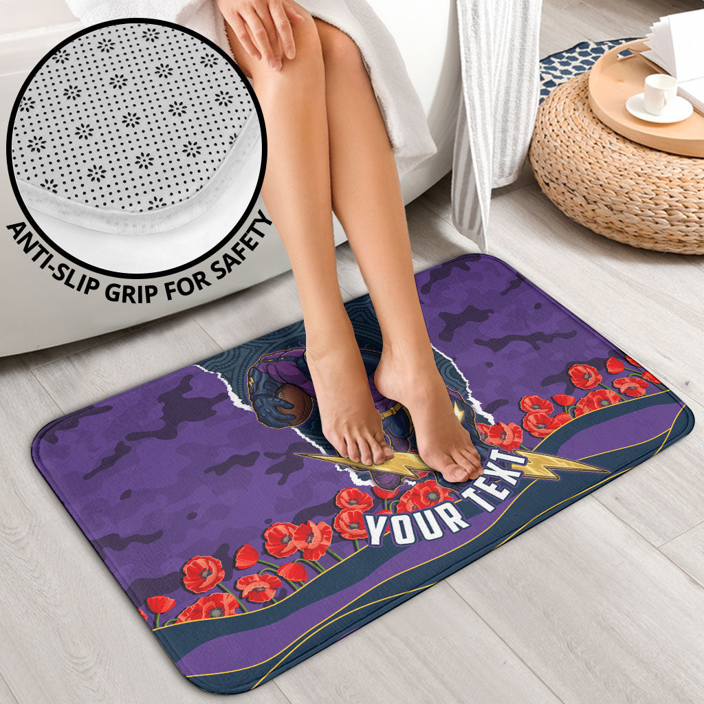 Personalized Melbourne Storm ANZAC Tribute Bathroom Set Poppy Field Soldier Silhouette Aboriginal Rugby Mascot