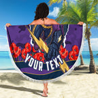 Personalized Melbourne Storm ANZAC Tribute Beach Blanket Poppy Field Soldier Silhouette Aboriginal Rugby Mascot