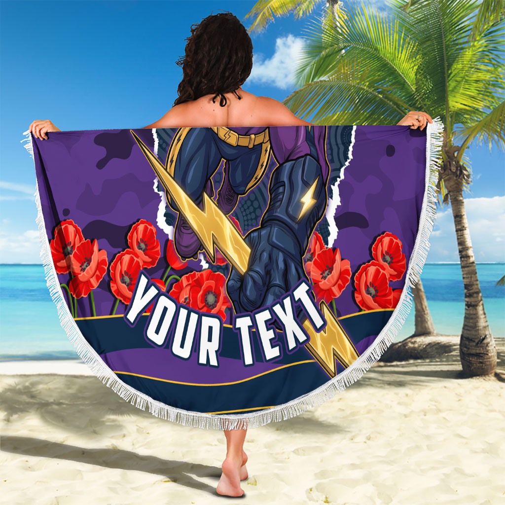 Personalized Melbourne Storm ANZAC Tribute Beach Blanket Poppy Field Soldier Silhouette Aboriginal Rugby Mascot
