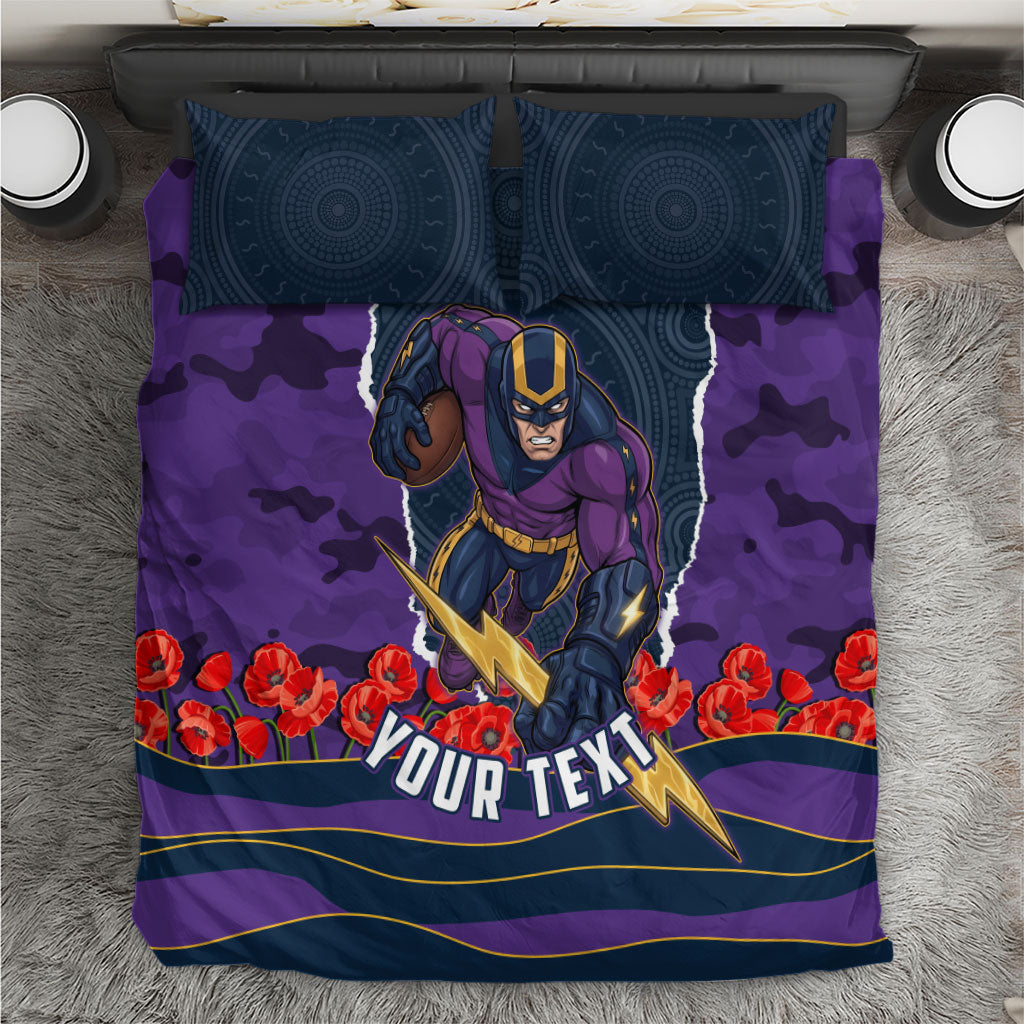 Personalized Melbourne Storm ANZAC Tribute Bedding Set Poppy Field Soldier Silhouette Aboriginal Rugby Mascot