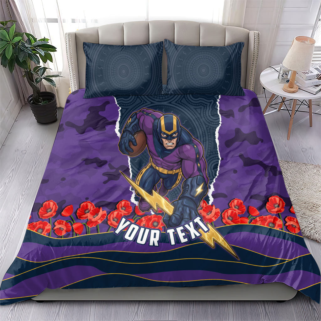 Personalized Melbourne Storm ANZAC Tribute Bedding Set Poppy Field Soldier Silhouette Aboriginal Rugby Mascot