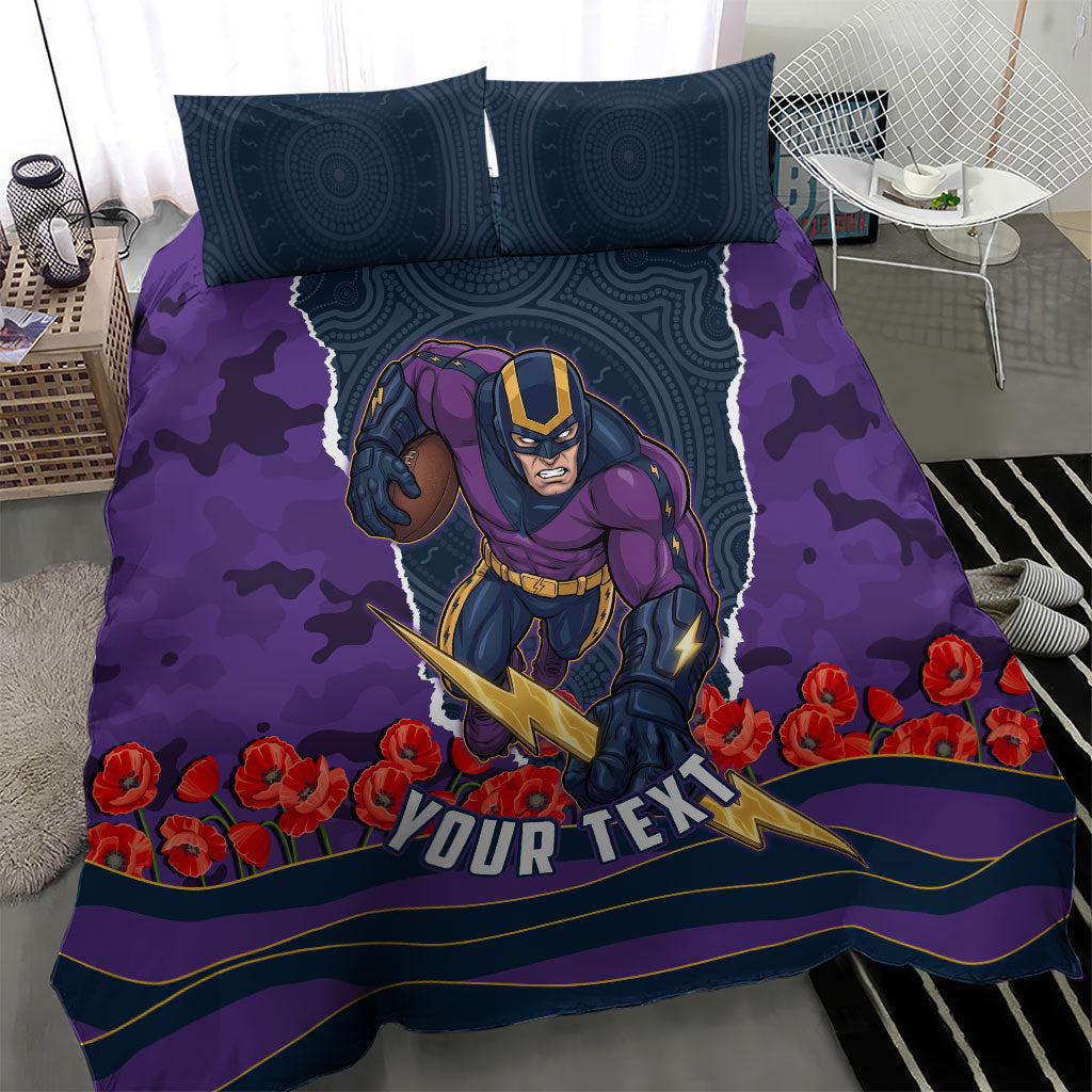 Personalized Melbourne Storm ANZAC Tribute Bedding Set Poppy Field Soldier Silhouette Aboriginal Rugby Mascot
